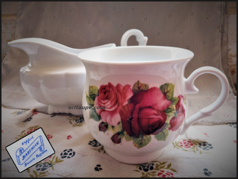 Porcelain kitchenware bought at the Easter Market from a stall by artisans from Haßfurt, Bavaria, Germany, logo on left bottom.