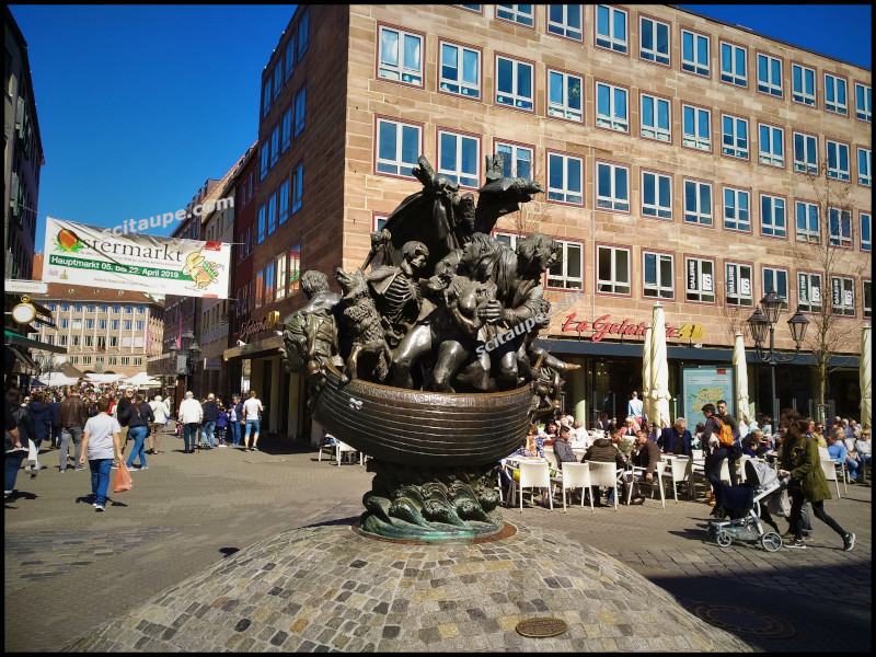 The entrance of the Nuremberg Easter Market on the Hauptmarkt or Main Market Square