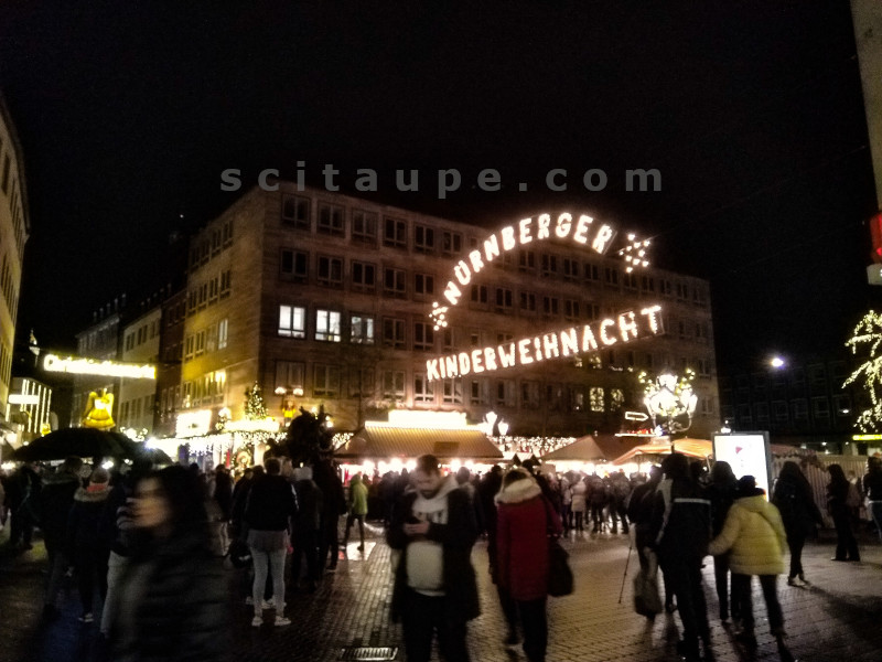 Christkindlesmarkt: A banner at one of the entries to Nuremberg Children's Christmas Market.