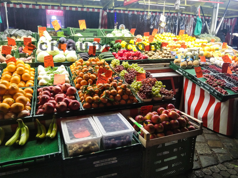 Winter Vegetables and Fruits in Germany - A stall selling fruits at Nuremberg central market